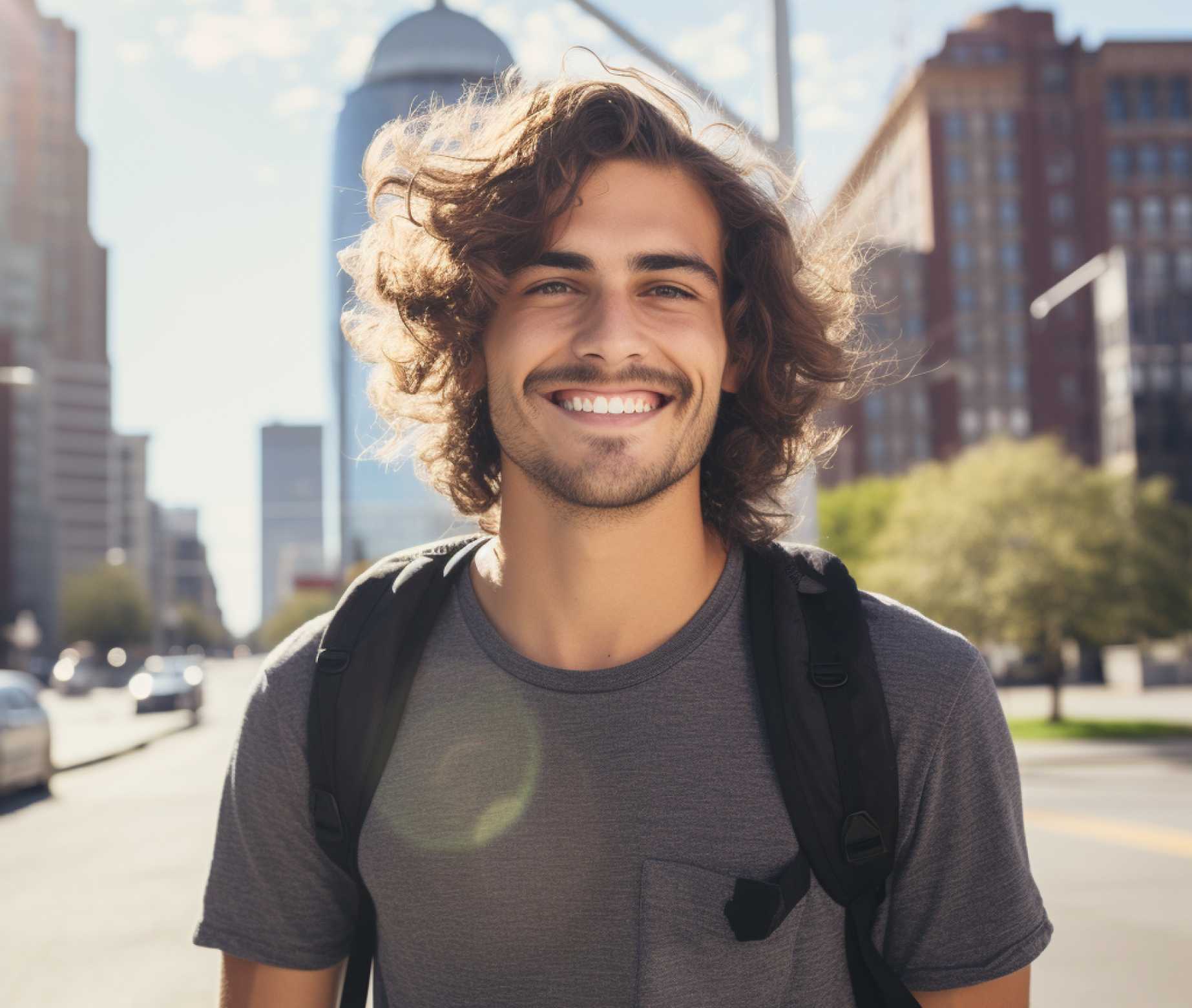 Happy man with long hair